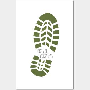 Green Hike More, Worry Less Boot Print Posters and Art